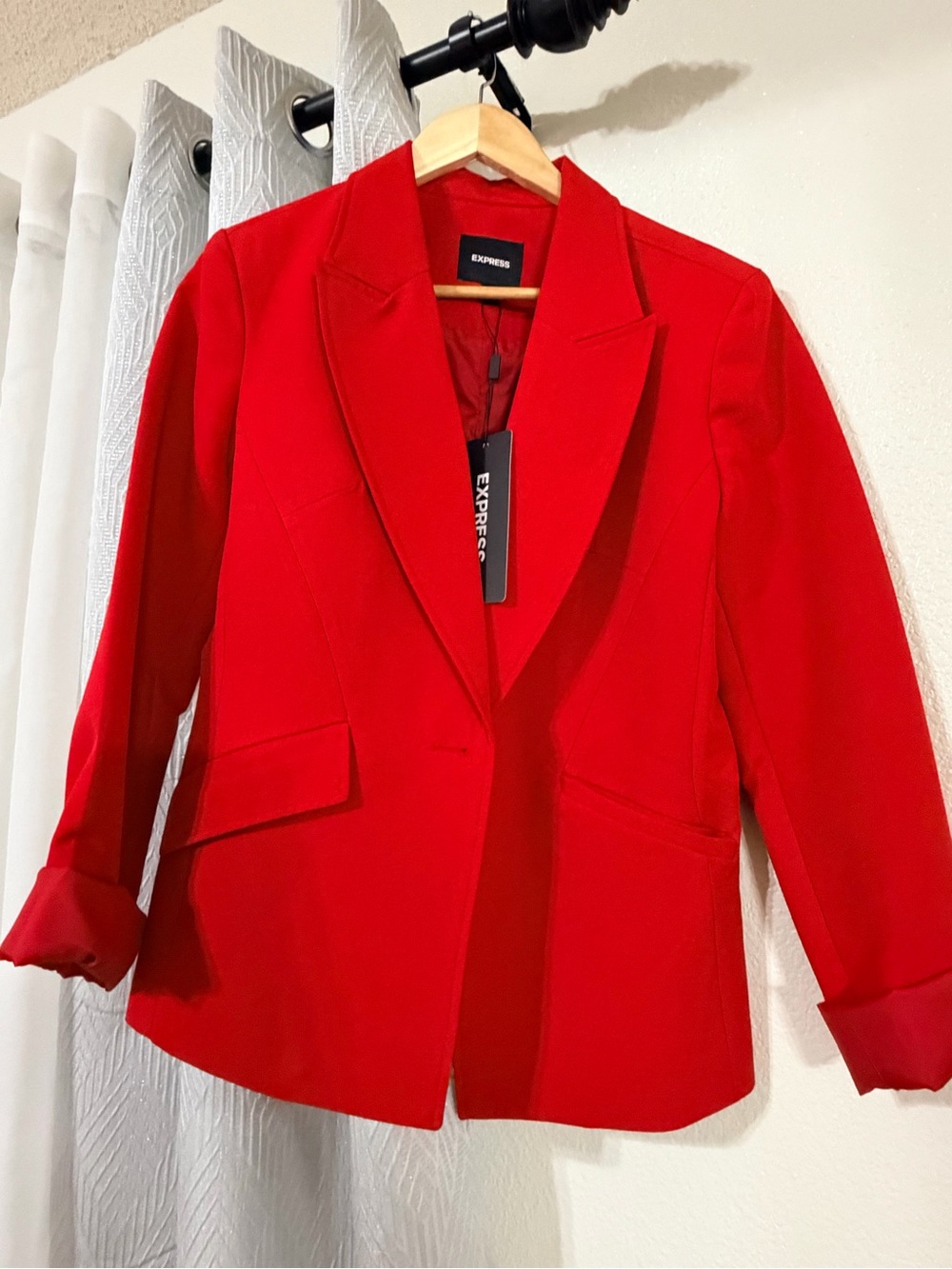 Express Bold Red Single-Button Blazer